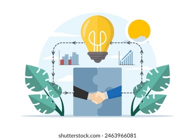 Teamwork business concept. business people shaking hands as a form of teamwork. Symbol of teamwork, cooperation, partnership. Flat design style vector illustration on white background.