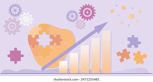 Teamwork business concept. People work together as puzzle and achieve results. Symbol of work in team, cooperation, partnership. Vector flat illustration