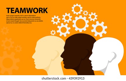 Teamwork business concept, team with mechanism system. Vector illustration.