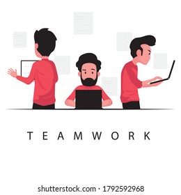 Teamwork for business feature a group of man using laptop