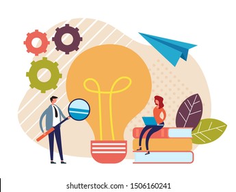 Teamwork business fresh idea concept. Vector flat graphic design cartoon illustration