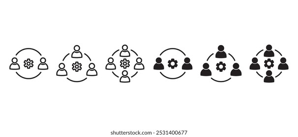 Teamwork for business icon set, business circular, business management icons such as employee, flowchart, meeting, success, analytics, vector community support, vector icons in transparent background.