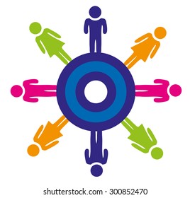 Teamwork business idea, colorful figure around the circle isolated on white, illustration