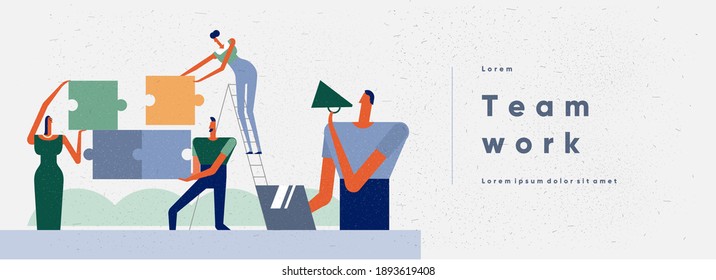 Teamwork. Business illustration, business people. Vector picture for presentation or web page with animation. Minimalistic, modern style.