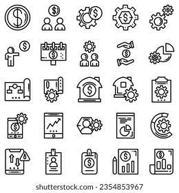 Teamwork in business management icon set