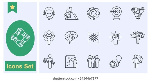 Teamwork in business management icon set symbol collection, logo isolated vector illustration