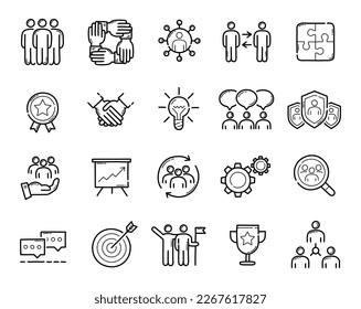 Teamwork in business, partnership and community concept. Hand drawn style. Vector illustration.