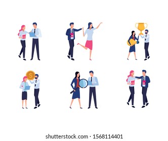 teamwork of business people icons set over white background, vector illustration