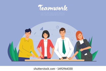 Teamwork of business people in office character.