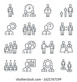 Teamwork and Business people related line icon set. Team meeting and appointment linear icons. Business management outline vector sign collection.