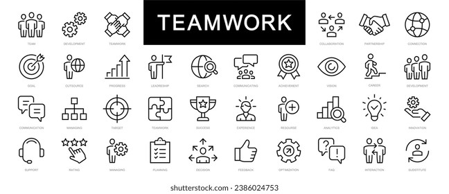 Teamwork and Business People thin line icons set. Teamwork editable stroke icon collection. Business icons. Team icons. Vector illustration