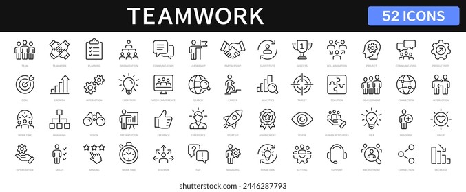 Teamwork and business people thin line icons set. Teamwork editable stroke icon collection. Team, collaboration icons. Vector illustration