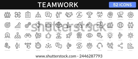 Teamwork and business people thin line icons set. Teamwork editable stroke icon collection. Team, collaboration icons. Vector illustration