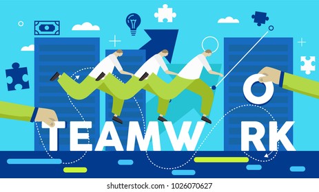 Teamwork business running people vector illustration