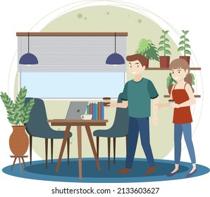 Teamwork business talking to each other at office illustration