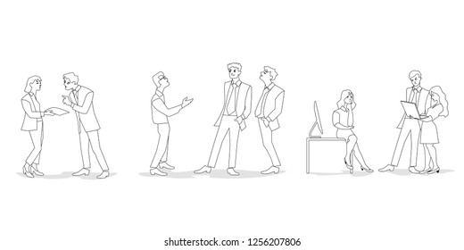 Teamwork. Business team working together. Coworking space with creative people sin office. Vector illustration, clip art, cartoon.
