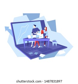Teamwork business vector flat illustration. Banner logo template for the website or app infographic. Success team mockup idea brainstorming. 