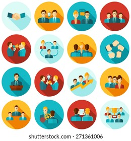 Teamwork Business Workgroups Communication Icons Flat Set Isolated Vector Illustration