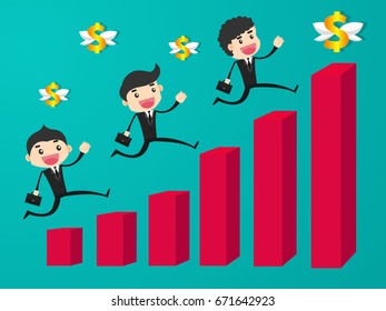 Teamwork businessman climbing  bar chart