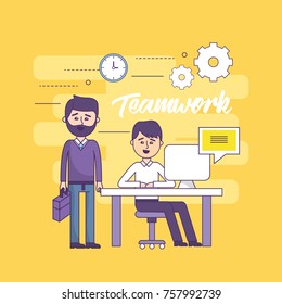 teamwork businessman with computer document information