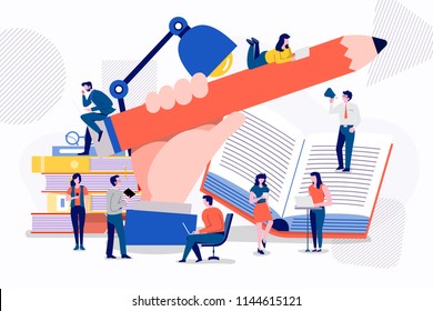 Teamwork businessman creative content writing together archivement for success marketing. Vector illustrations.