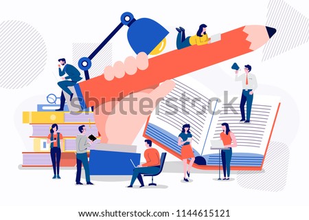 Teamwork businessman creative content writing together archivement for success marketing. Vector illustrations.
