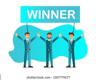 Teamwork businessman stand best score winner prize. vector illustration.