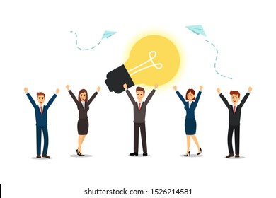 Teamwork businessman thinking ideas, best score, winner, Vector illustration.