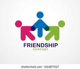 Teamwork businessman unity and cooperation concept created with simple geometric elements as a people crew. Vector icon or logo. Friendship dream team, united crew colorful design.