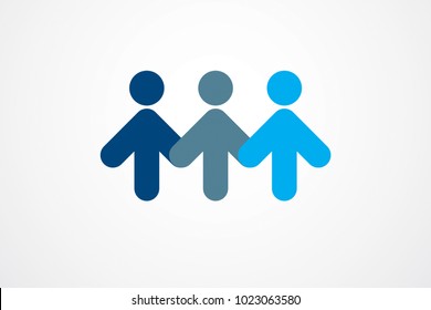 Teamwork businessman unity and cooperation concept created with simple geometric elements as a people crew. Vector icon or logo. Friendship dream team, united crew blue design.