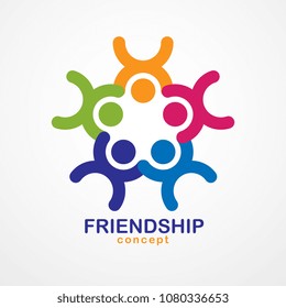 Teamwork businessman unity and cooperation concept created with simple geometric elements as a people crew. Vector icon or logo. Friendship dream team, united crew colorful design.