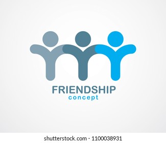 Teamwork businessman unity and cooperation concept created with simple geometric elements as a people crew. Vector icon or logo. Friendship dream team, united crew blue design.