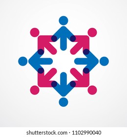 Teamwork businessman unity and cooperation concept created with simple geometric elements as a people crew. Vector icon or logo. Friendship dream team, united crew colorful design.