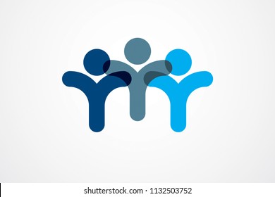 Teamwork businessman unity and cooperation concept created with simple geometric elements as a people crew. Vector icon or logo. Friendship dream team, united crew blue design.