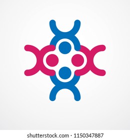 Teamwork businessman unity and cooperation concept created with simple geometric elements as a people crew. Vector icon or logo. Friendship dream team, united crew colorful design.