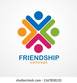 Teamwork businessman unity and cooperation concept created with simple geometric elements as a people crew. Vector icon or logo. Friendship dream team, united crew colorful design.