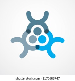 Teamwork businessman unity and cooperation concept created with simple geometric elements as a people crew. Vector icon or logo. Friendship dream team, united crew blue design.