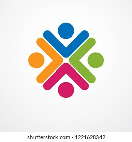 Teamwork businessman unity and cooperation concept created with simple geometric elements as a people crew. Vector icon or logo. Friendship dream team, united crew colorful design.