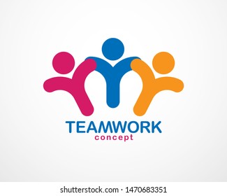 Teamwork businessman unity and cooperation concept created with simple geometric elements as a people crew. Vector icon or logo. Friendship dream team, united crew colorful design.