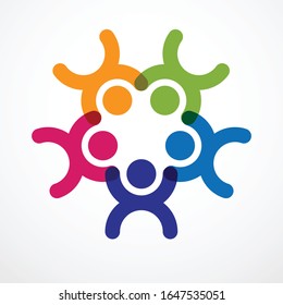 Teamwork businessman unity and cooperation concept created with simple geometric elements as a people crew. Vector icon or logo. Friendship dream team, united crew colorful design.