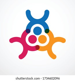 El concepto de unidad y cooperación de hombres de negocios de trabajo en equipo creado con elementos geométricos simples como equipo de personas. Icono o logotipo del vector. Equipo de ensueño amistoso, diseño colorido de la tripulación unida.
