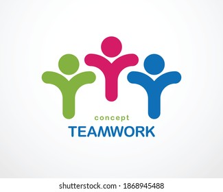 Teamwork businessman unity and cooperation concept created with simple geometric elements as a people crew. Vector icon or logo. Friendship dream team, united crew colorful design.