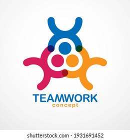 Teamwork businessman unity and cooperation concept created with simple geometric elements as a people crew. Vector icon or logo. Friendship dream team, united crew colorful design.