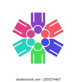 Teamwork businessman unity and cooperation concept created with simple geometric elements as a people crew. Friendship dream team, united crew colorful design.