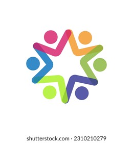 Teamwork businessman unity and cooperation concept created with simple geometric elements as a people crew. Vector icon or logo. Friendship dream team, united crew colorful design.