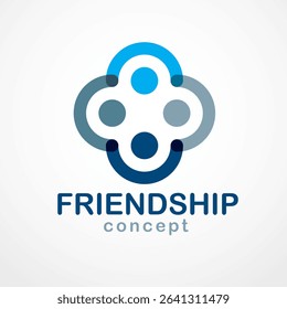 Teamwork businessman unity and cooperation concept created with simple geometric elements as a people crew. Vector icon or logo. Friendship dream team, united crew blue design.