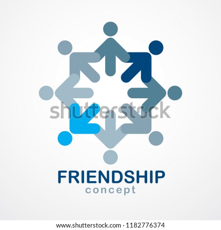 Teamwork businessman unity and cooperation concept created with simple geometric elements as a people crew. Vector icon or logo. Friendship dream team, united crew blue design.