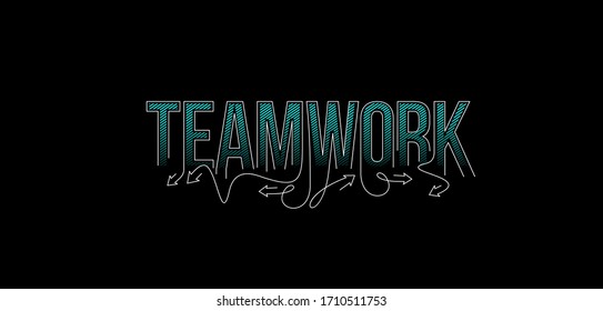 Teamwork Calligraphic line art Text banner poster vector illustration Design.