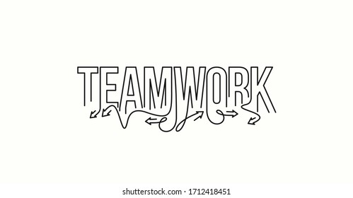 Teamwork Calligraphic line art Text banner poster vector illustration Design.
