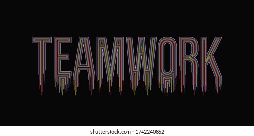 Teamwork Calligraphic line art Text banner poster vector illustration Design.